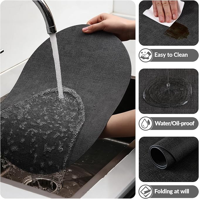 Placemats Set of 8, 11.8 x 17 Inch, Dark Grey | Heat Resistant Oval Faux - Image 5