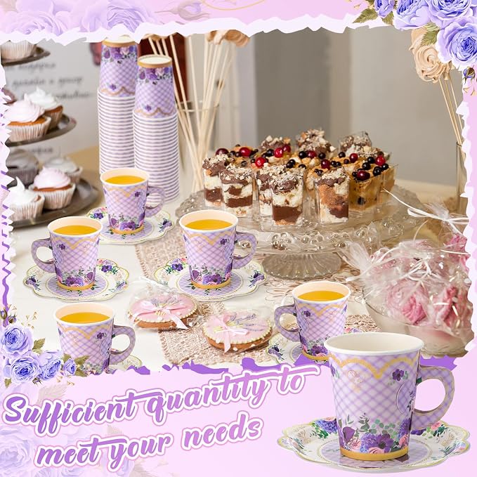 Tioncy 100 Pcs Tea Party Decorations Include 50 Pieces 9 oz Paper Tea Cups - Image 5