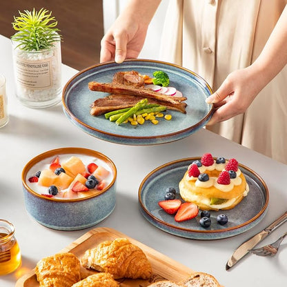 vancasso ONION Ceramic Plates and Bowls Sets, 18 Pieces Blue Dinnerware Sets - Image 6