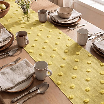 Artoid Mode Light Yellow Pom Pom Tulle Table Runner, Seasonal Spring Summer - Image 4