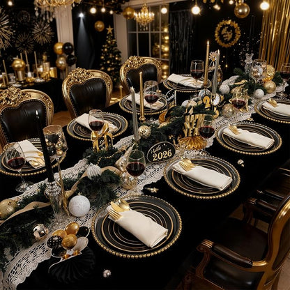 350 Pieces Black and Gold Plastic Plates - Image 2