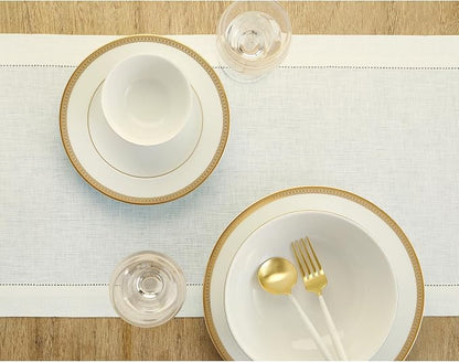 Solino Home 100% Linen Table Runner Ivory, Classic Hemstitch 14 x 156 in | - Image 3