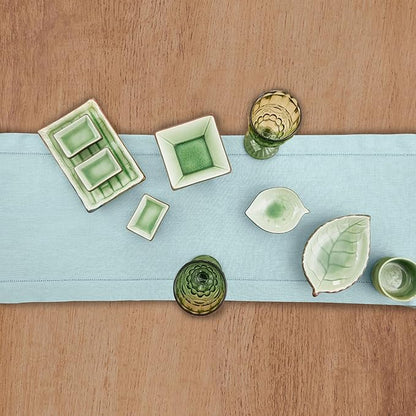 Solino Home Linen Aqua Blue Table Runner 72 Inches Long - 100% Pure Linen Hemstitch Table Runner 14 x 72 Inch for Dresser, Dining, Spring, Easter, Winter - Classic Hemstitch