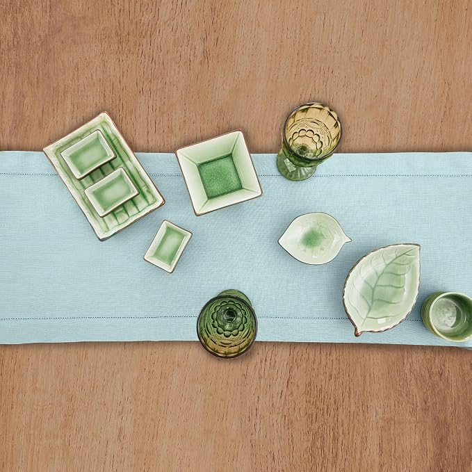 Solino Home 100% Pure Linen Table Runner Aqua Blue Hemstitch, 14 x 156 in | - Image 3