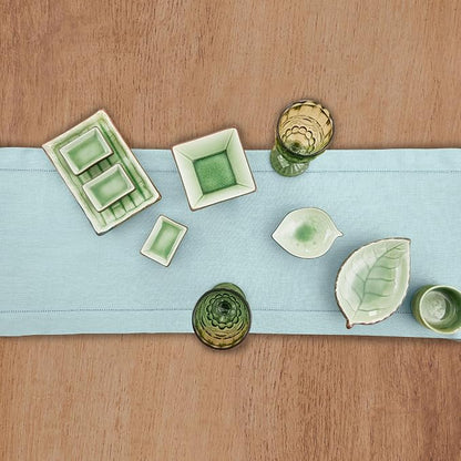 Solino Home 100% Pure Linen Table Runner Aqua Blue Hemstitch, 14 x 72 in | - Image 3