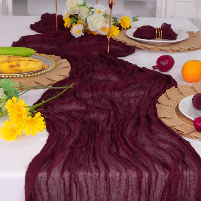 Snowkingdom Burgundy Red Easter Spring Table Runner, 10 Ft Cheesecloth Gauze - Image 2