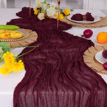Snowkingdom Burgundy Red Easter Spring Table Runner, 10 Ft Cheesecloth Gauze - Image 2
