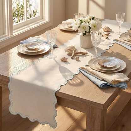 Cream Table Runner 15 x 70 Inch, Modern Farmhouse Scalloped Dresser Runners - Image 9
