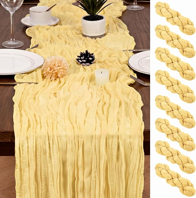8 Pack Light Yellow Cheesecloth Table Runner 17x108 inch Rustic Gauze Table by Unknown