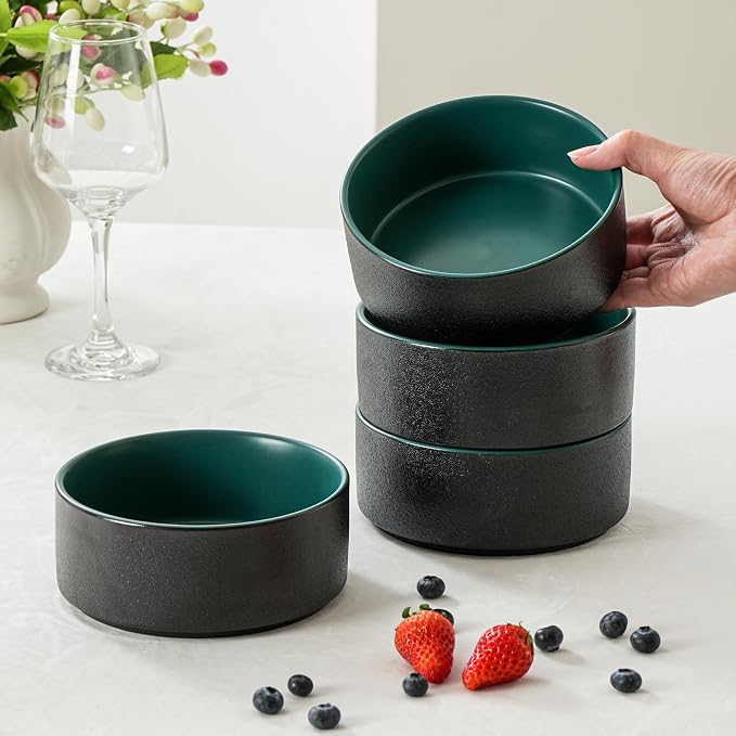 26 OZ Ceramic Cereal Bowls Set, 6 Inch, Modern Green | Handcrafted, Dishwasher - Image 2