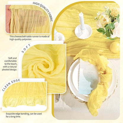 4 Pack Cheesecloth Table Runner 10FT Light Yellow Table Runner Boho Gauze - Image 3