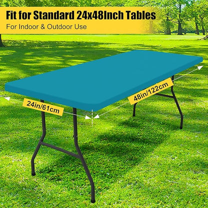 Smiry Rectangle Picnic Table Cloth, Waterproof Elastic Fitted Tablecloths for 4 Foot Tables, Washable Polyester Table Cover for Camping, Indoor and Outdoor (Teal, 24"x48")