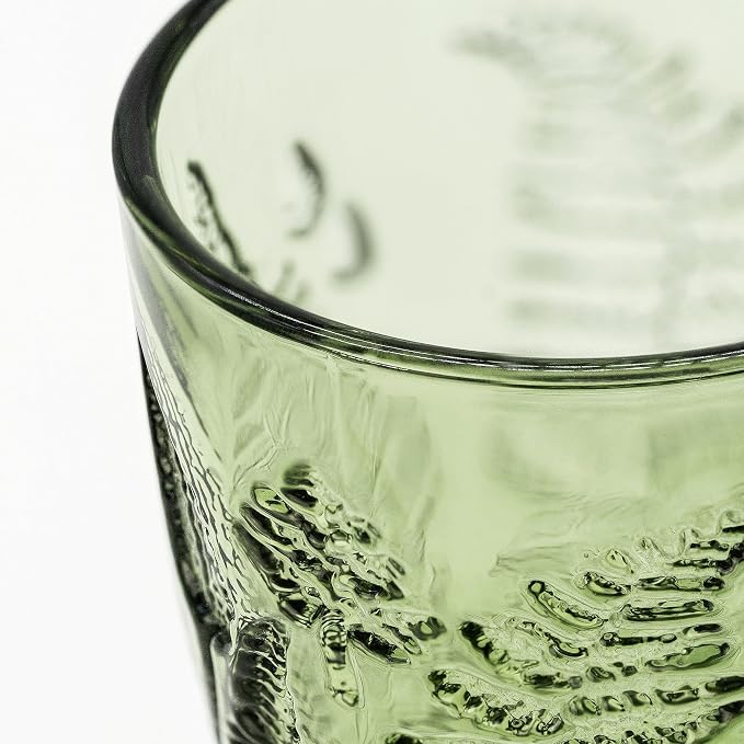 Green Drinking Glasses Set of 8, 12 oz Glass Cups, Vintage Fern Glassware | - Image 6