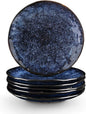 vicrays Ceramic Dessert Salad Plates, 8 Inch, Set of 6, Round, Microwave, Oven, and Dishwasher Safe, Scratch Resistant, Porcelain Fluted Suitable for Snacks, Appetizer, Home, Restaurant (Blue)