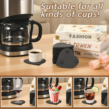 24 PCS Slate Drink Coasters Bulk, 4 Inch Black Slate Stone Coasters - Image 4