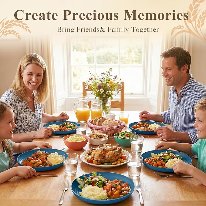 Dinner Plates 9 Inch, Plastic Plates Reusable, Unbreakable Wheat Straw Plates - Image 6