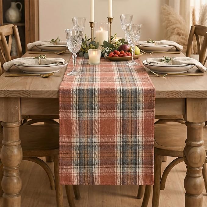 Artoid Mode Rust Farmhouse Plaid Fall Table Runner 13x60 Inch | Holiday Kitchen - Image 2