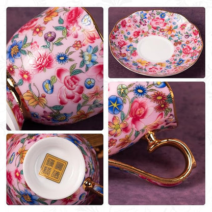 KAMMAK Tea Cup and Saucer, Ceramic Coffee Cups, 6.3 oz, Afternoon Tea and - Image 4