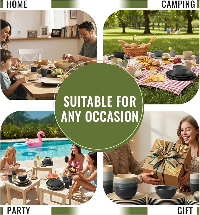 40 PCS Wheat Straw Dinnerware Set | Service - Image 8