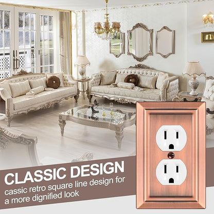 Metal Wall Plate for Electrical Outlets, Decorative Antique Copper Switch Plates Outlet Cover, Light Switch Cover Plate, 1-Gang Wall Plates (Duplex Outlet, 6 Pack)