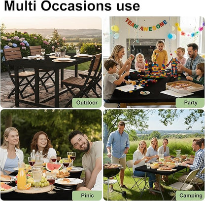 Smiry Rectangle Tablecloth, Elastic Fitted Flannel Backed Vinyl Tablecloths for 6ft Folding Tables, Waterproof Wipeable Table Covers for Indoor, Outdoor, Picnic and Camping (Black, 36"x72")