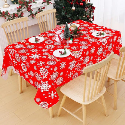 Smiry Christmas Rectangle Table Cloth, Waterproof Vinyl Tablecloth with Flannel Backing, Wipeable Snowflake Plastic Tablecloths for Christmas Table Decorations, (60"x102", Christmas Red)