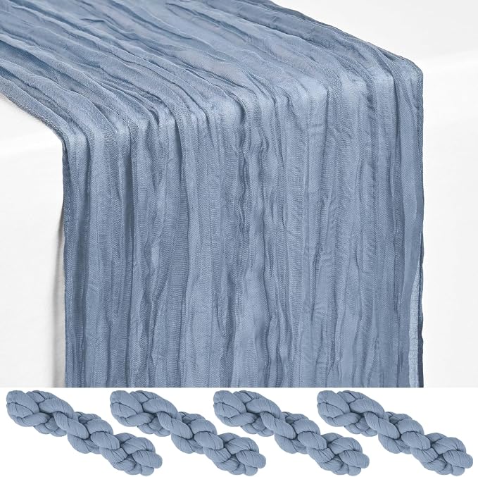 Showgeous 4 Pack Dusty Blue Cheesecloth Table Runner, 17 x 108 Inches | Boho by Showgeous