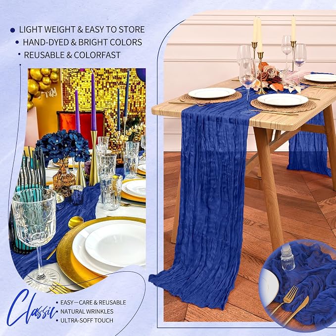 30 Pack Cheesecloth Table Runner 10FT Royal Blue Table Runner Boho Gauze Cheese - Image 5