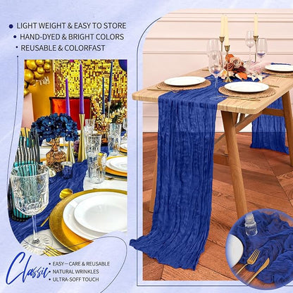 4 Pack Cheesecloth Table Runner 10FT Royal Blue Table Runner Boho Gauze Cheese - Image 5