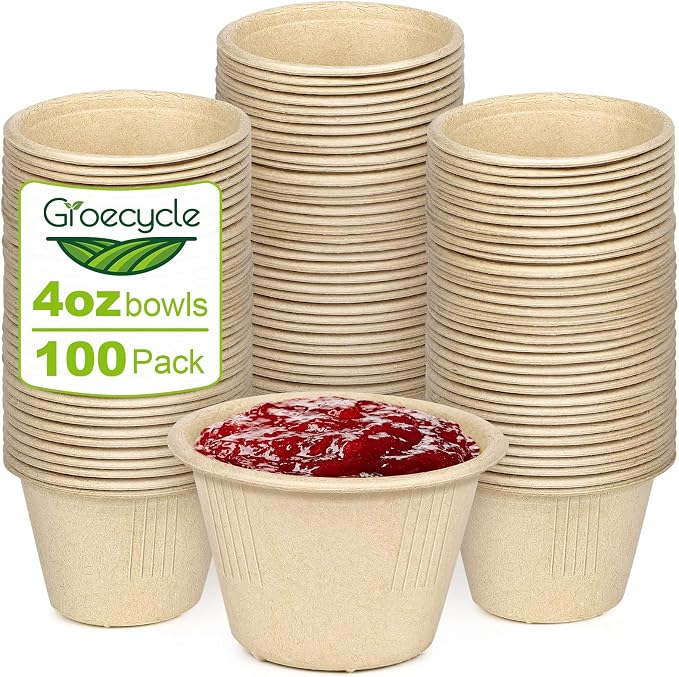 4 oz Small Paper Bowls, 100 Pack Compostable Bagasse Fiber | Biodegradable by Unknown
