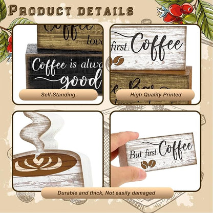 Moucuny 4 Pcs Wooden Coffee Bar Tabletop Decor Coffee Tiered Tray Decor Rustic - Image 4
