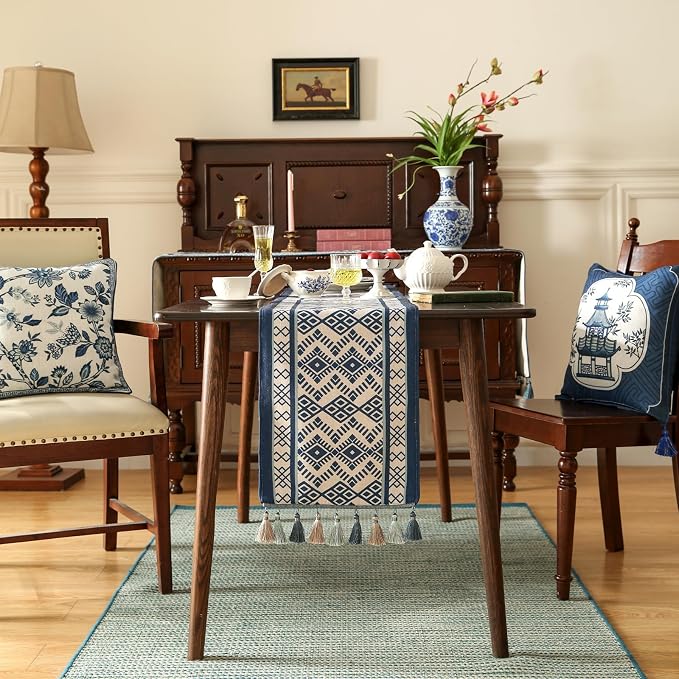 bilin gaier Chinoiserie Blue Stripe Cloth Runner - Image 2
