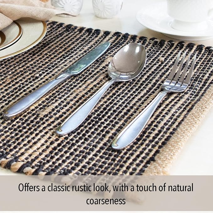 Natural Jute & Black Placemats, 13x19 Inch Dining Table Placemats - Image 3