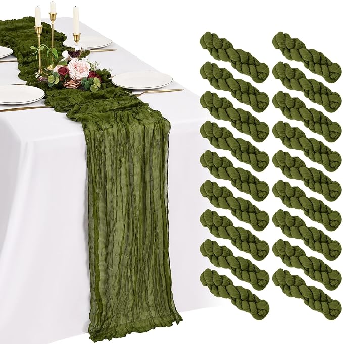 18 Pack Cheesecloth Table Runner 10FT Olive Green Table Runner Boho Gauze by Showgeous