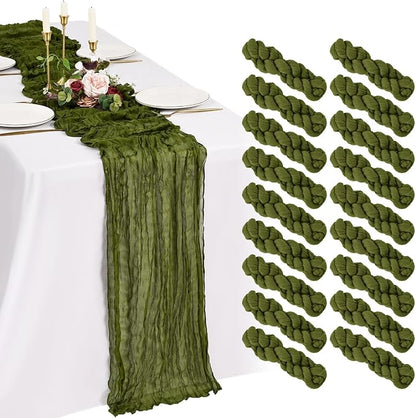 18 Pack Cheesecloth Table Runner 10FT Olive Green Table Runner Boho Gauze by Showgeous