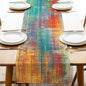 Vintage Blue Orange Dining Table Runner, Retro Abstract Messy Rust | Painting by Croar