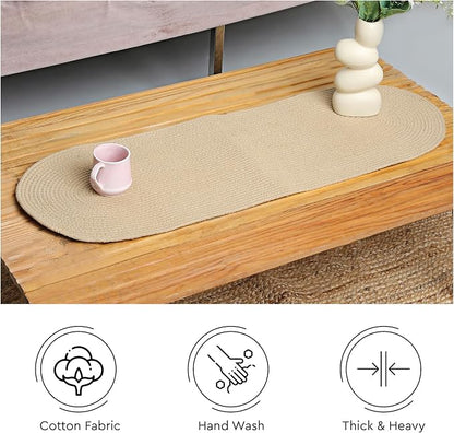 Encasa XO Table Runner, Handmade Ribbed Cotton 12"x36" | Beige, Heat & Scratch - Image 4