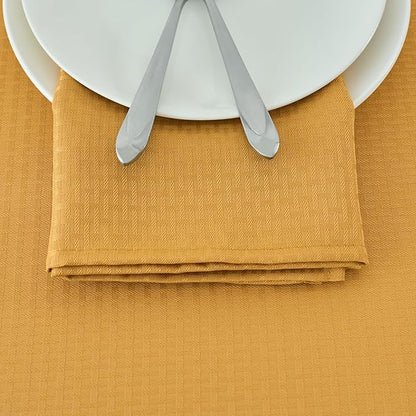 maxmill Cloth Napkins Weaved Texture Pattern Soft Comfortable and Luxury Serviette for Restaurant Family Dinners Weddings Parties and Banquets Set of 4 Pieces, 20 x 20 Inch Ochre Yellow