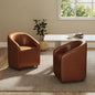 Modern Barrel Dining Chairs with Rolling Casters Set of 2, Upholstered PU Leather Swivel Dining Room Chairs with Wheels for Kitchen Living Room Home Office, Brown