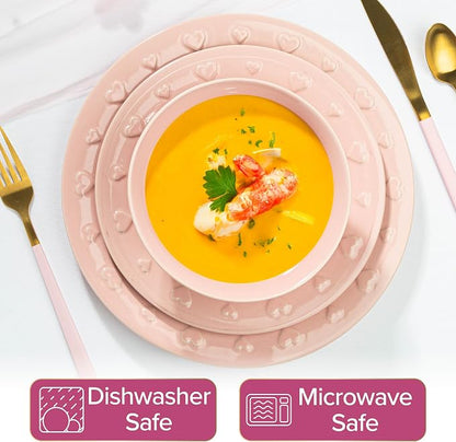Paris Hilton 12-Piece Dinnerware Set, Embossed Hearts. Iconic Ceramic Stoneware - Image 3