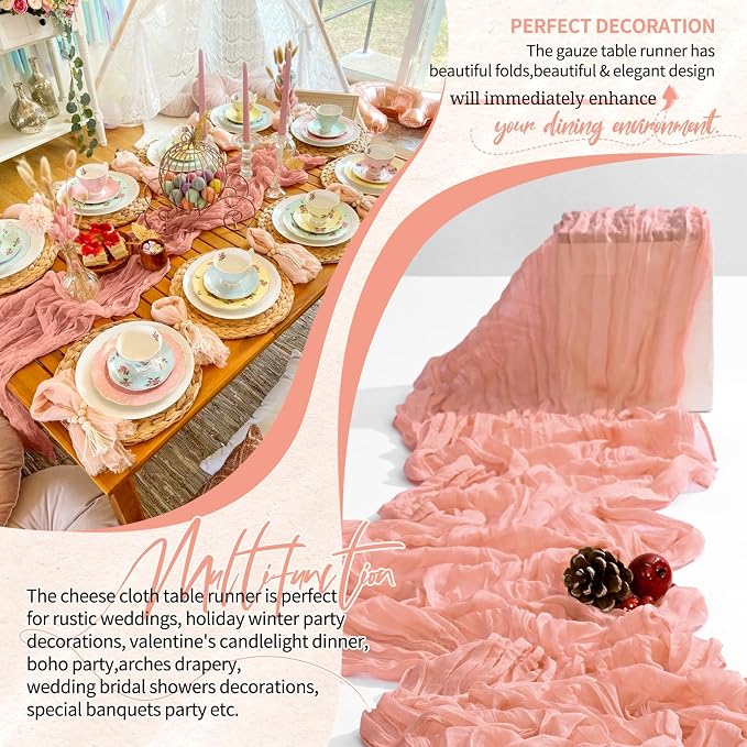 4 Pack Cheesecloth Table Runner 10FT Coral Table Runner Boho Gauze Cheese Cloth - Image 6