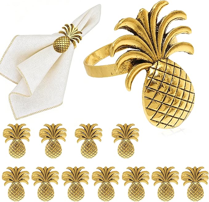Gold Pineapple Napkin Rings Set of 12 Tropical Fruit Napkin Holders by DavifinaNapkinRings