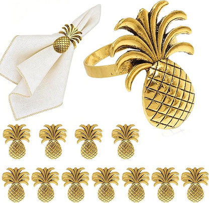 Gold Pineapple Napkin Rings Set of 12 Tropical Fruit Napkin Holders by DavifinaNapkinRings
