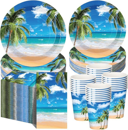 Funnymoom 250 Pcs Tropical Beach Party Decoration Summer Paper Plates Napkins by Funnymoom