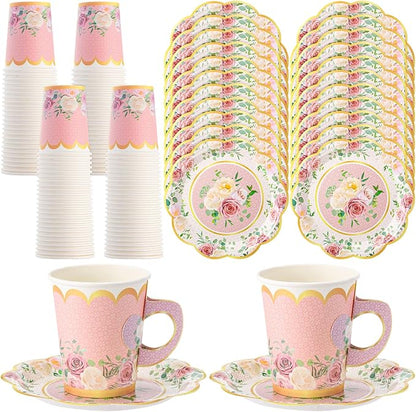 Tioncy 100 Pcs Tea Party Decorations Include 50 Pieces 9 oz Paper Tea Cups by Tioncy