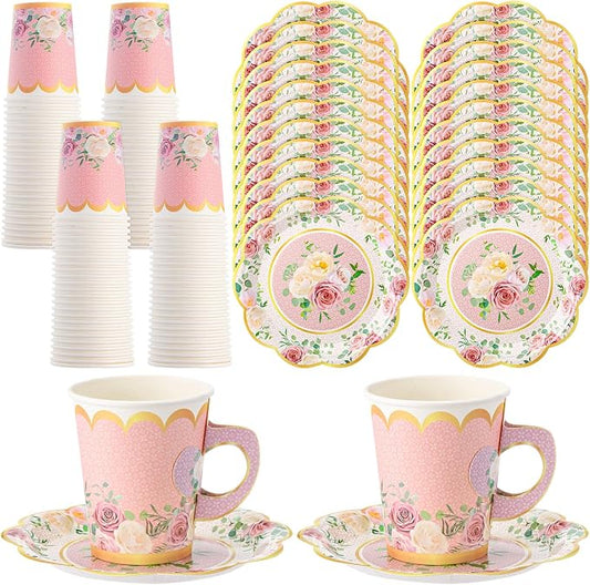 Tioncy 100 Pcs Tea Party Decorations Include 50 Pieces 9 oz Paper Tea Cups by Tioncy