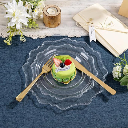 COLOSUS 60pcs Clear Plastic Plates Disposable -Heavy duty Plastic Party Plate set Include 30 dinner plates and 30 dessert/salad plates for Party/Wedding