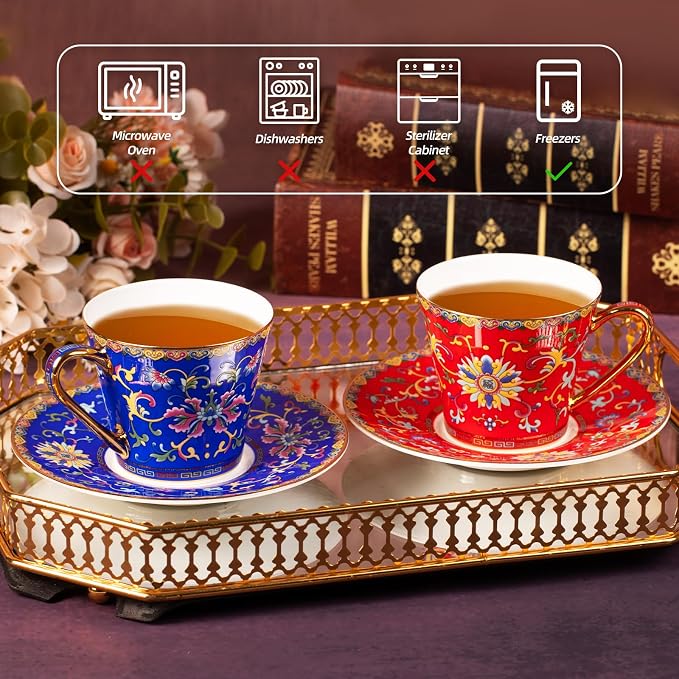 KAMMAK Tea Cup and Saucer, Ceramic Coffee Cups, 8 oz, Afternoon Tea and - Image 6