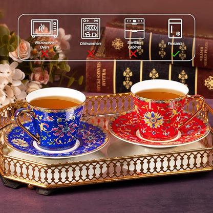 KAMMAK Tea Cup and Saucer, Ceramic Coffee Cups, 8 oz, Afternoon Tea and - Image 6
