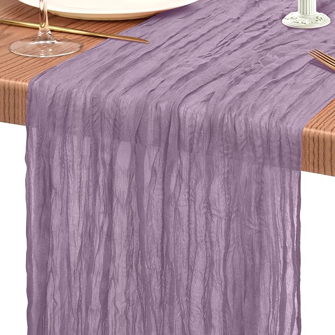Showgeous 2 Pack Purple Cheesecloth Table Runners Boho Wedding Decor | Rustic - Image 9